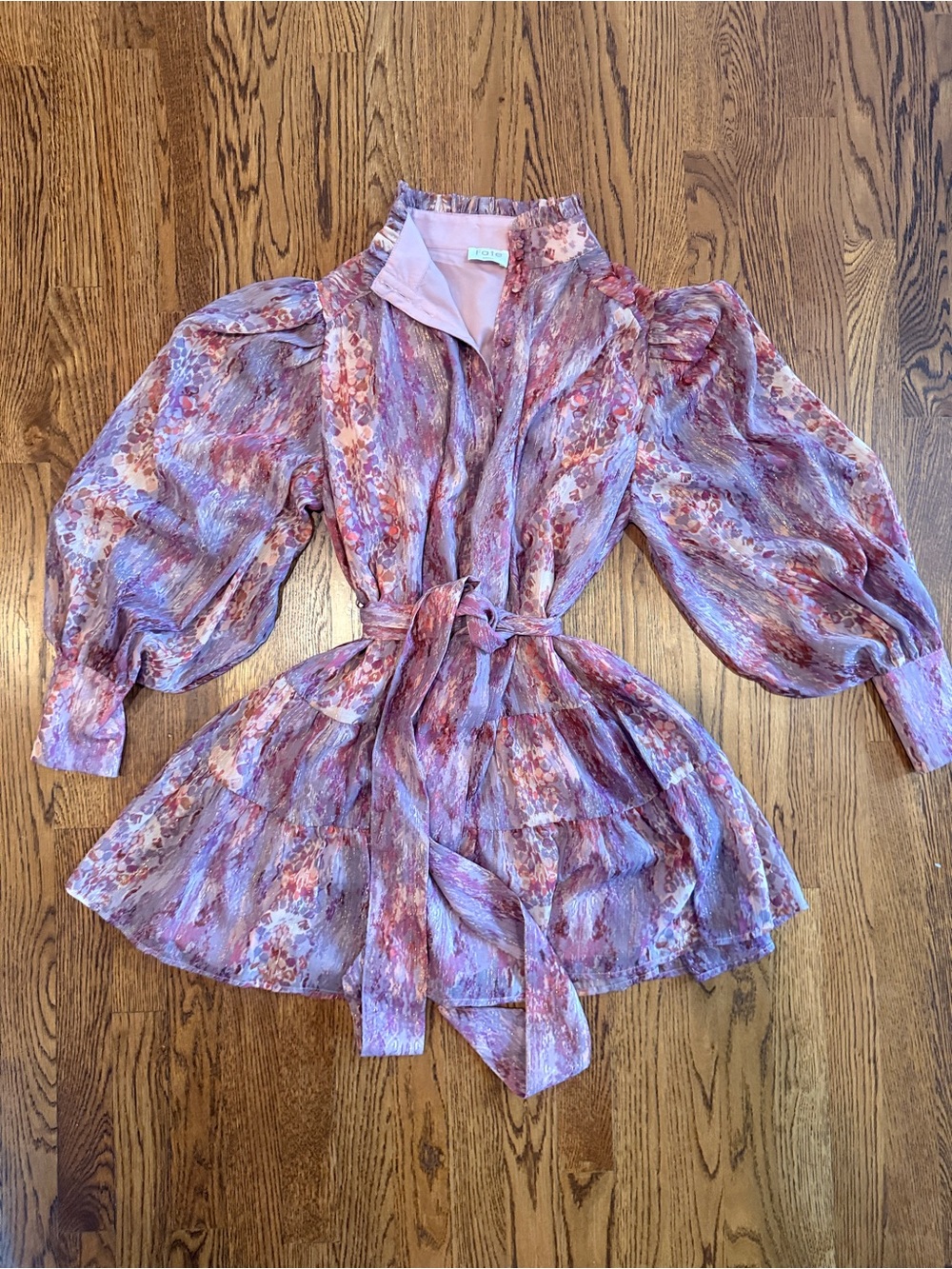 NWOT Fate Lavender short Floral Tie-Waist long sleeve dress small